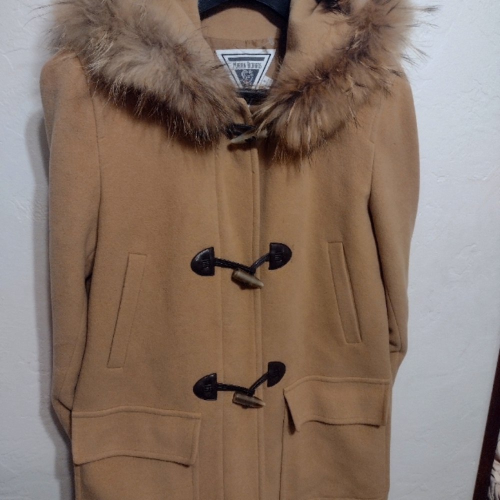 Marvin Richards fur trimmed hooded knee length coat